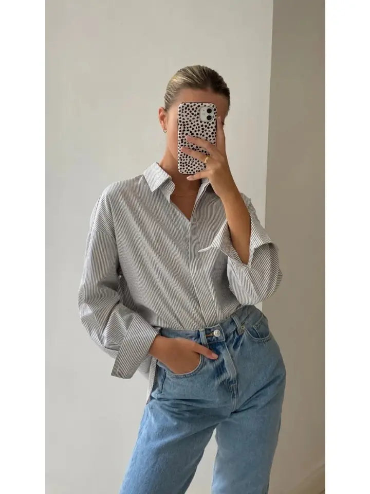 Classic Stripe Oversized Button Down Basic Shirt