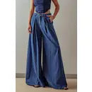 WIDE LEG PLEATED DENIM JEANS