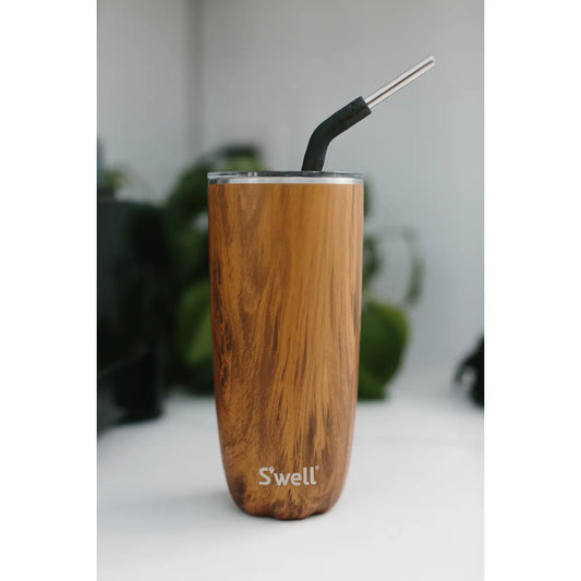 Stainless Steel Teakwood 24oz Tumbler with Straw