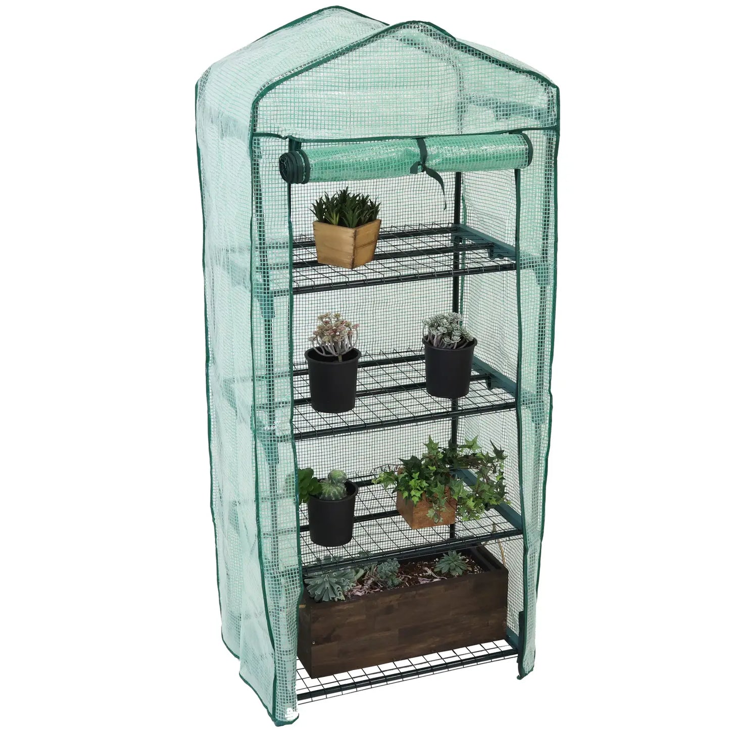 Portable 4-Tier Mini Greenhouse For Outdoors - Green