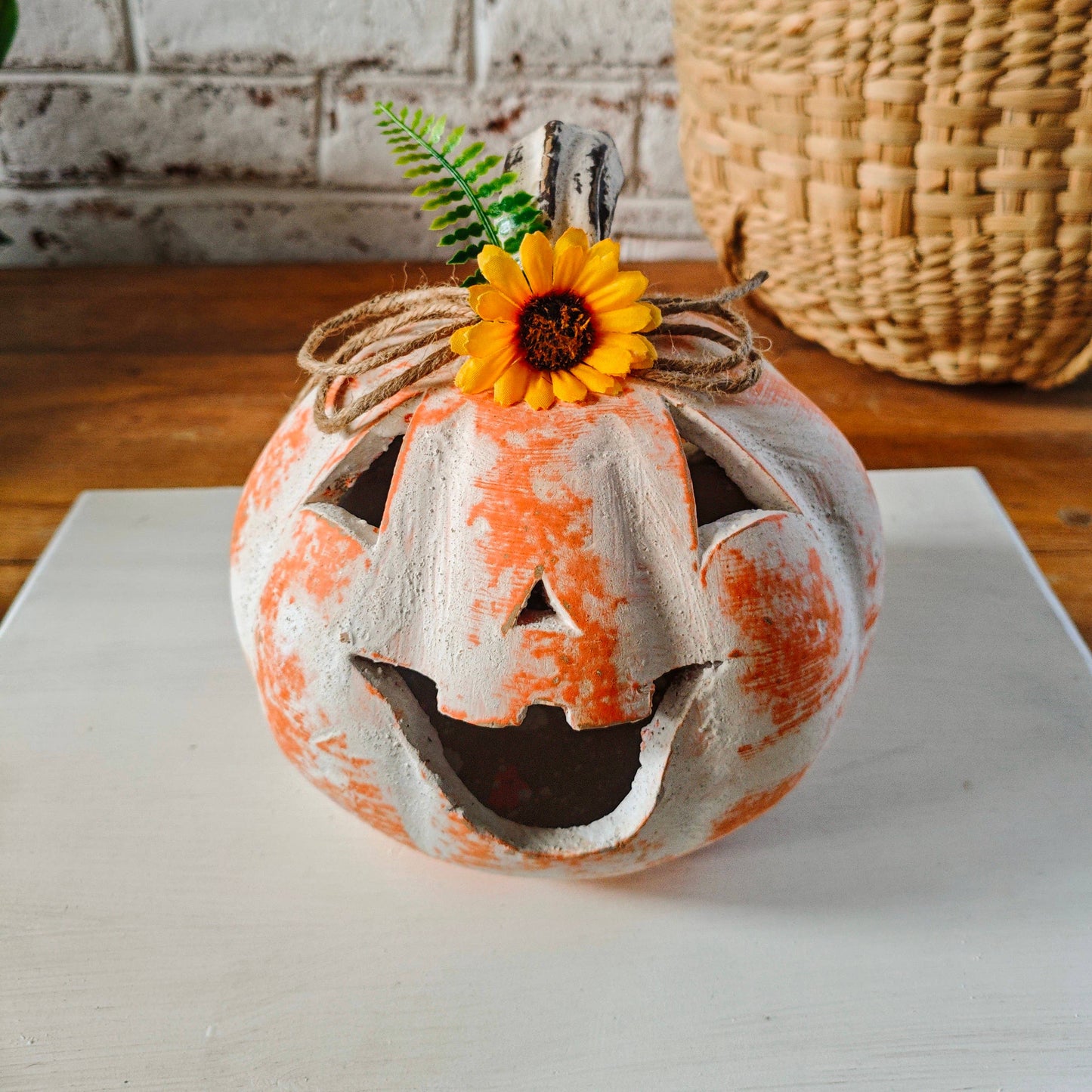 Clay Decorative Pumpkin with Face Small
