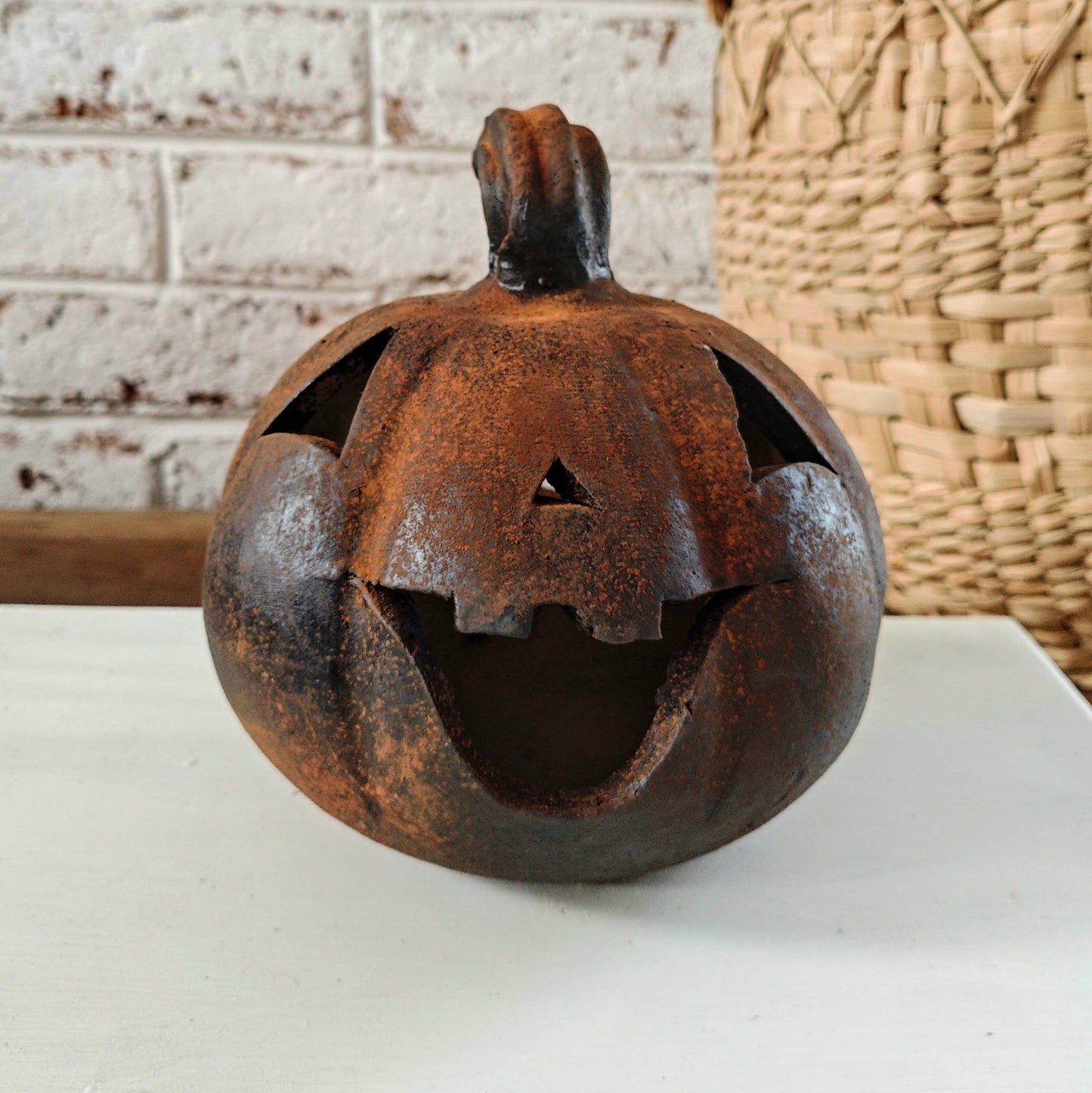 Clay Decorative Pumpkin with Face Small