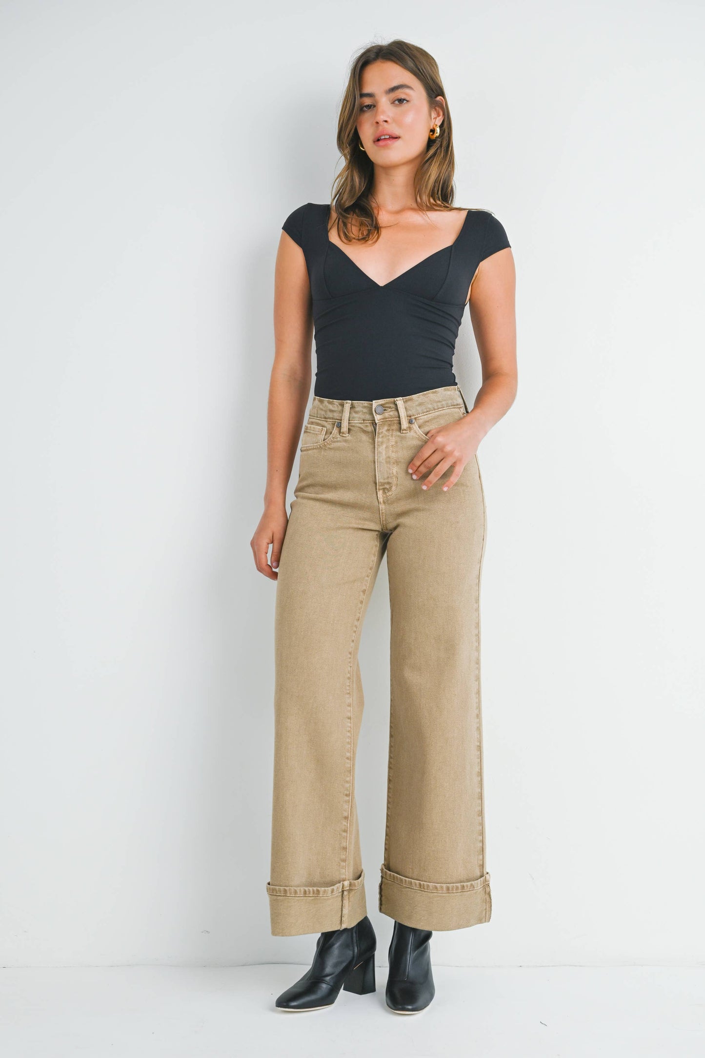 Khaki Cuffed Palazzo Pant