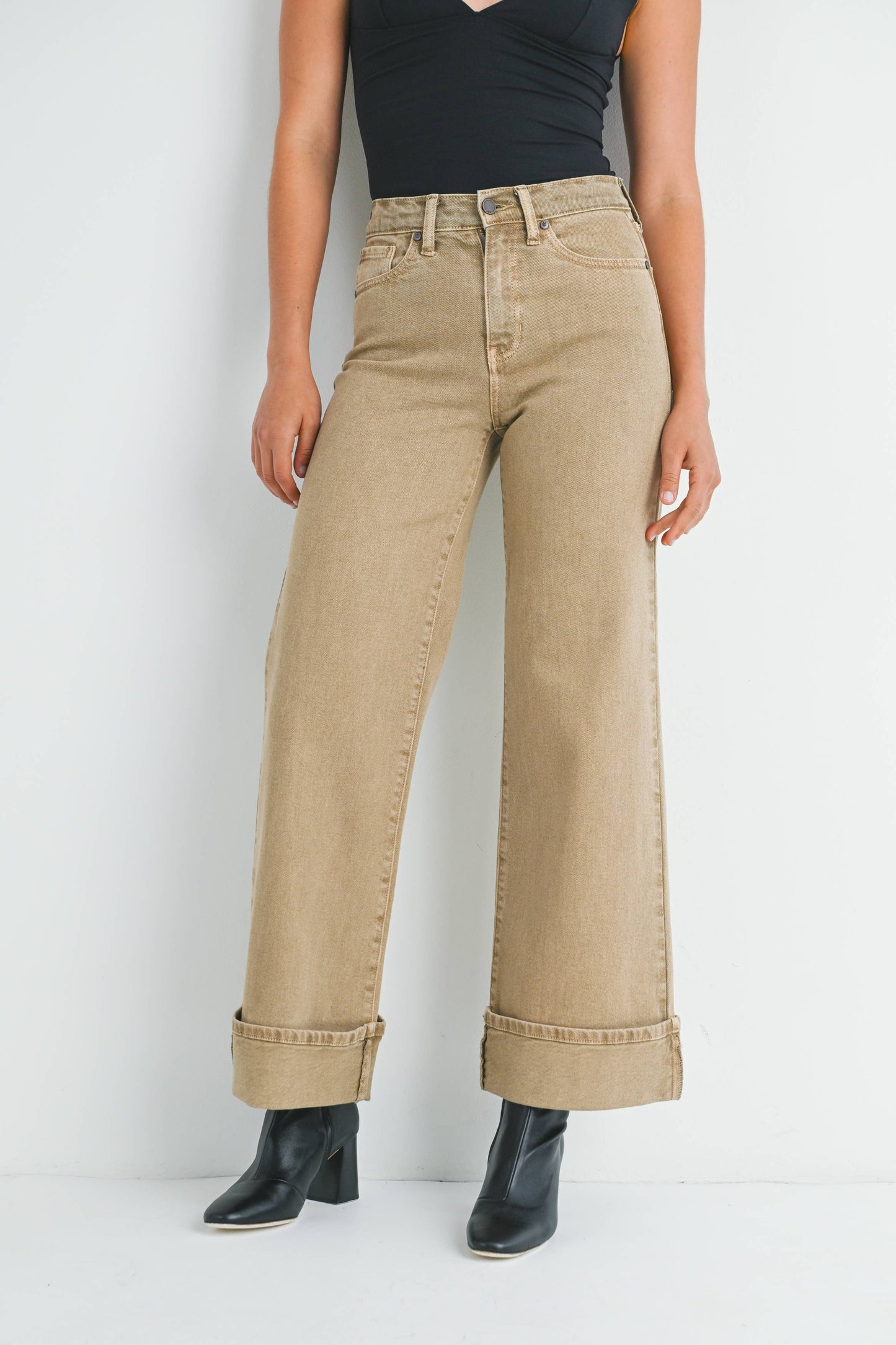 Khaki Cuffed Palazzo Pant