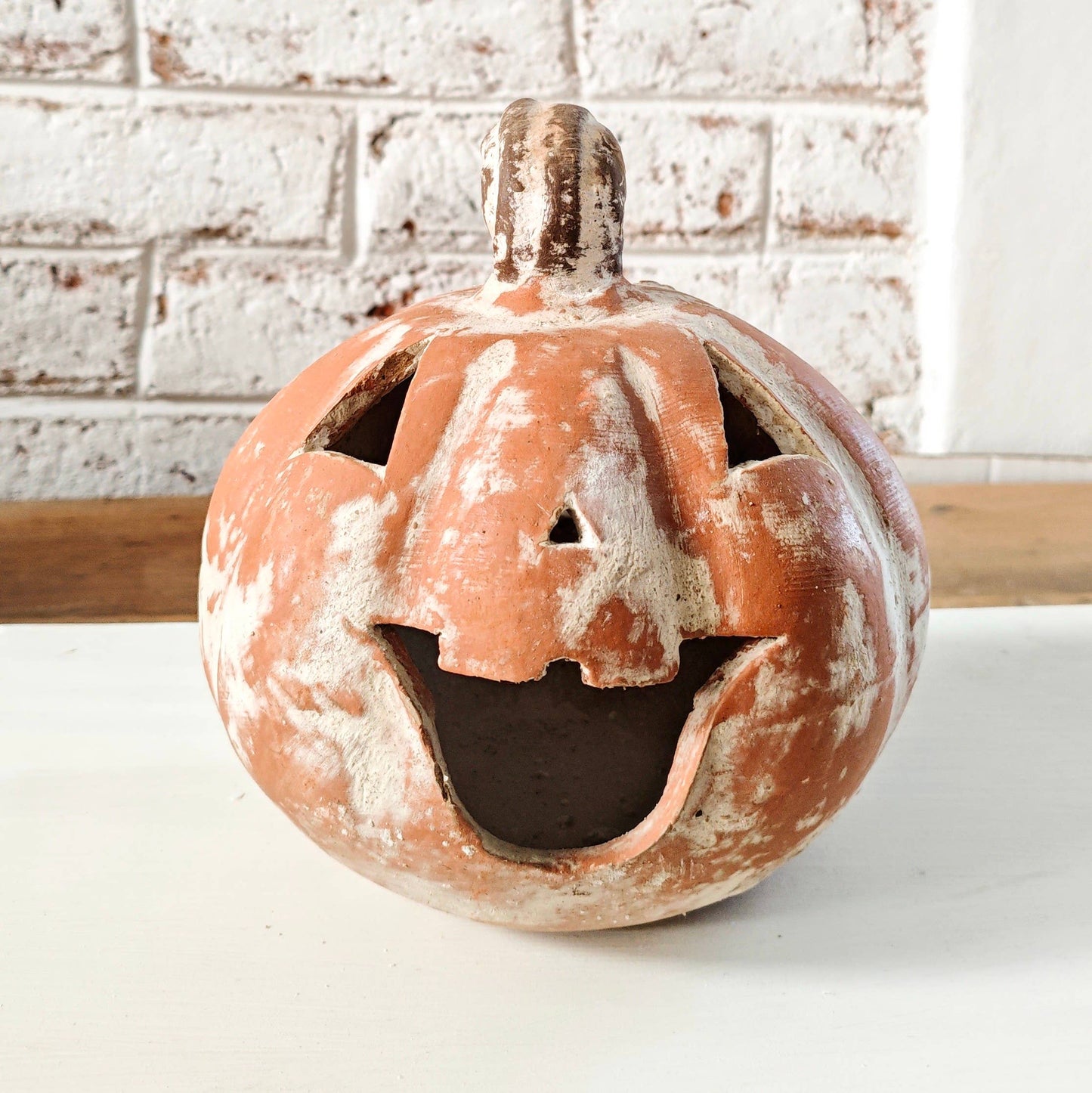 Clay Decorative Pumpkin with Face Small