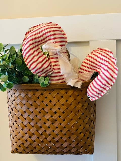 Fabric Candy Canes in red and white ticking and ribbon