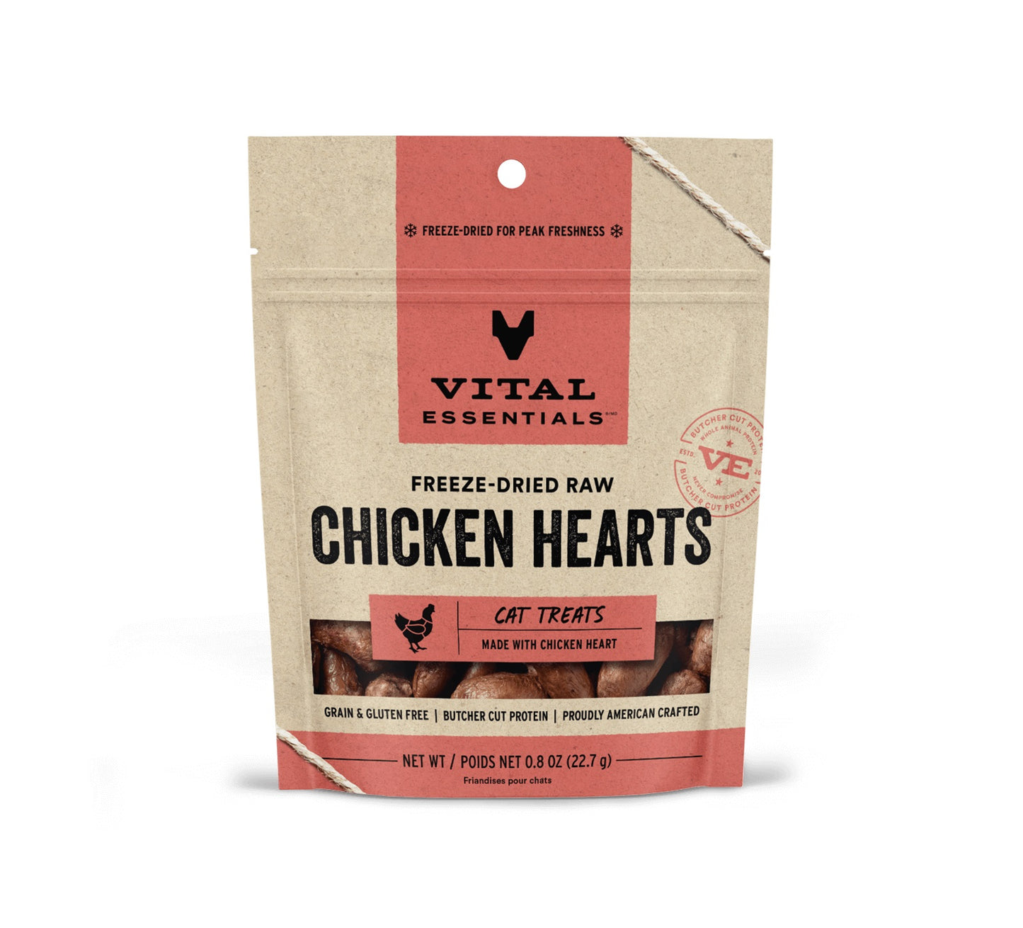 Vital Essentials Chicken Hearts Fd Cat Treats 0.8 oz