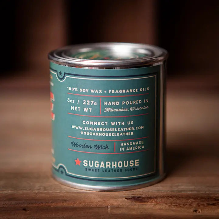 Sugarhouse Leather Lake Time Soy Candle with Wooden Wick