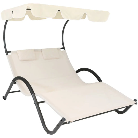 Double Chaise Lounge with Canopy and Pillows - Beige