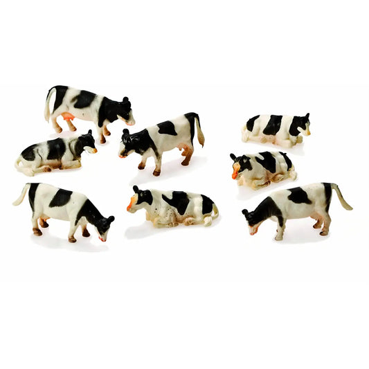 1:87 Scale 8 Piece Standing/Laying Down Black and White Cow