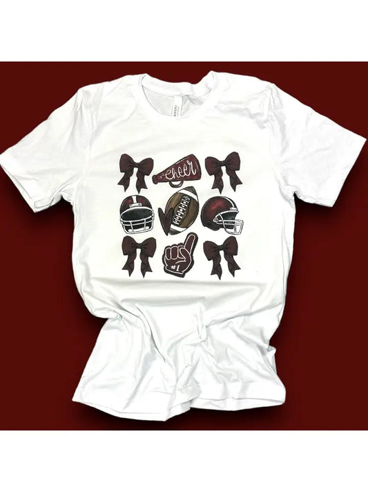 Maroon Football Cheer Bow Coquette T-Shirt