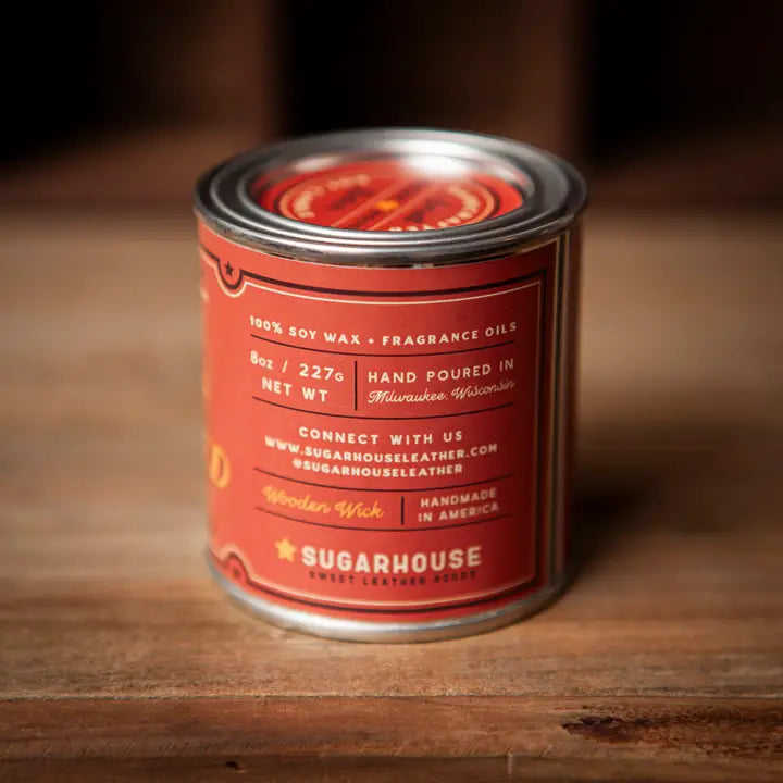 Sugarhouse Leather Call Me Old Fashioned Soy Candle with Wooden Wick