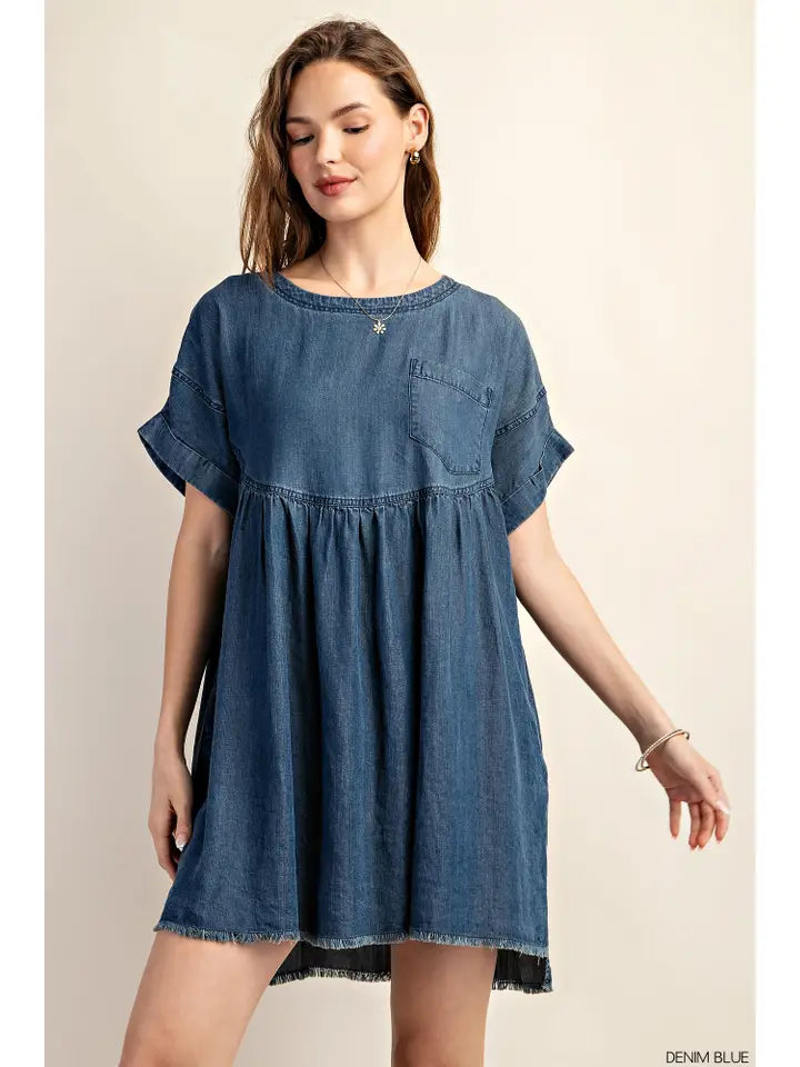 Short Sleeves Denim Shirt Dress