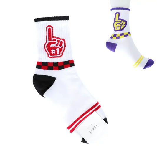 Foam Hand Graphic Cotton Knit Women's Burgundy/White Crew Socks