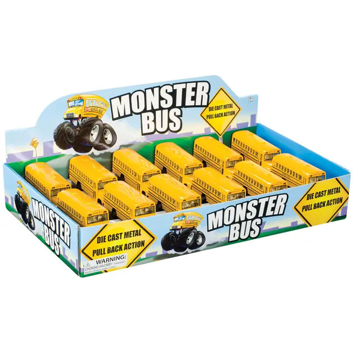 Monster School Bus, Pull Back Action, Die-Cast