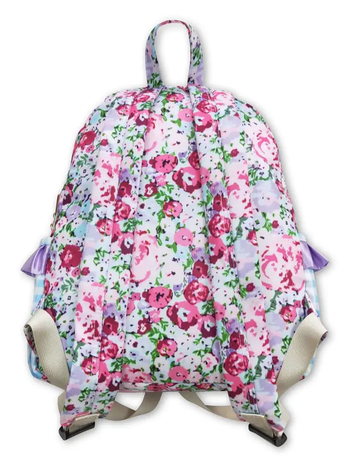 Lavender Floral Ruffle Cute Little Girls Backpack