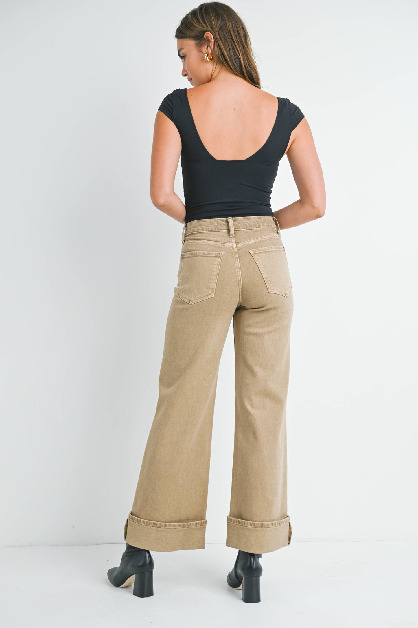 Khaki Cuffed Palazzo Pant