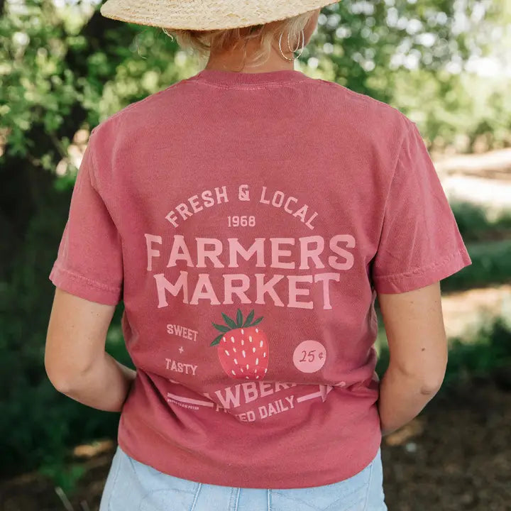 Strawberry Farmers Market Tee - Crimson