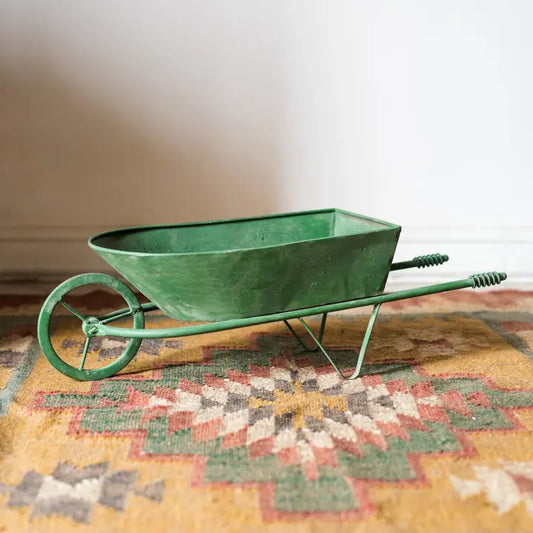 Planter Green Metal Wheelbarrow Planter Decor