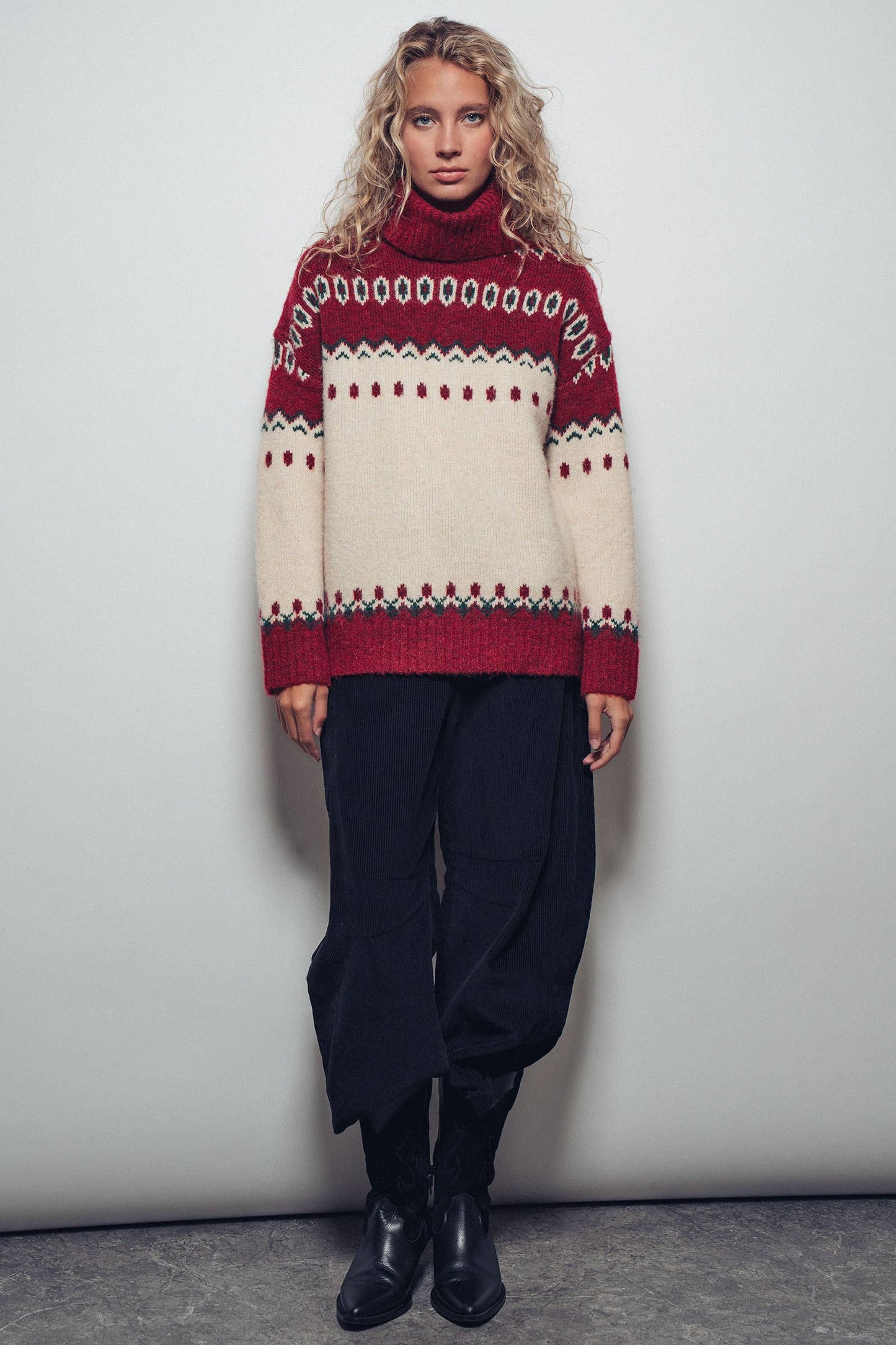 Fair Isle Turtleneck Holiday Knit Sweater