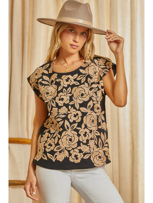 Floral Embroidery Top T12027-1