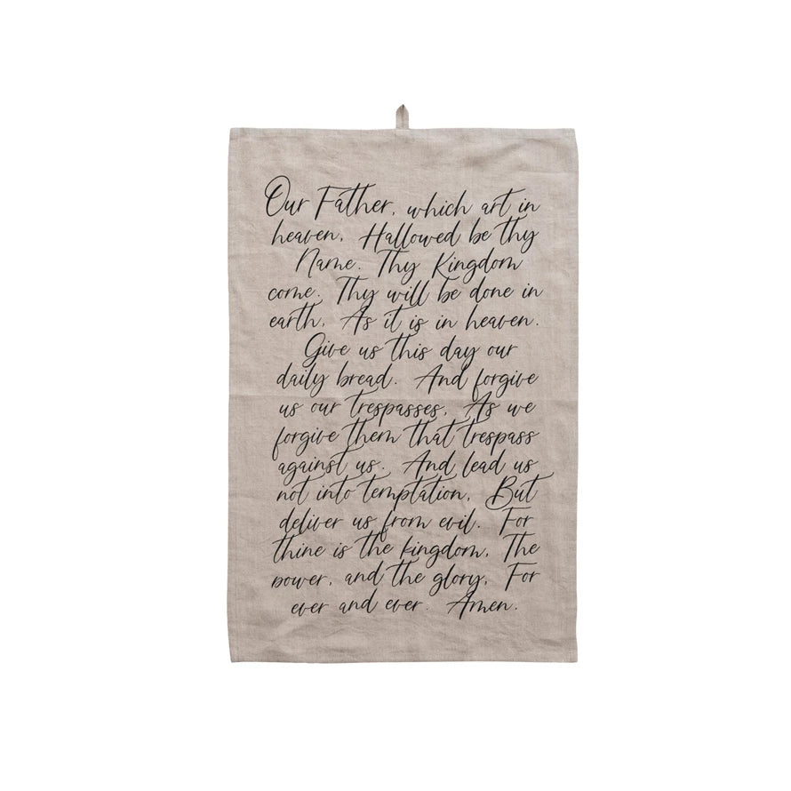 Linen Printed Tea Towel "Our Father"