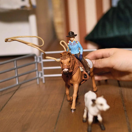 Team Roping with Cowgirl Farm Figurine Toys Play Set