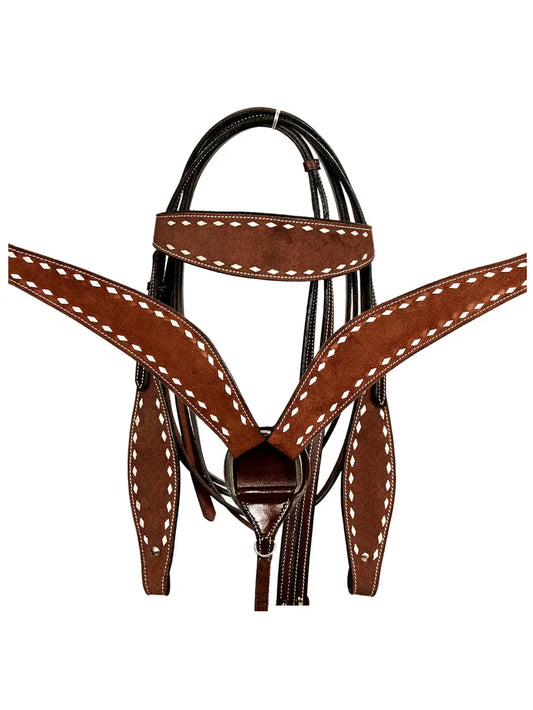 Horse Leather Headstall Breast Collar with Side Buck Stitch