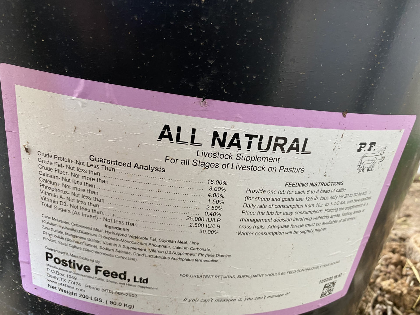 PVM All Natural  Tub 200lbs